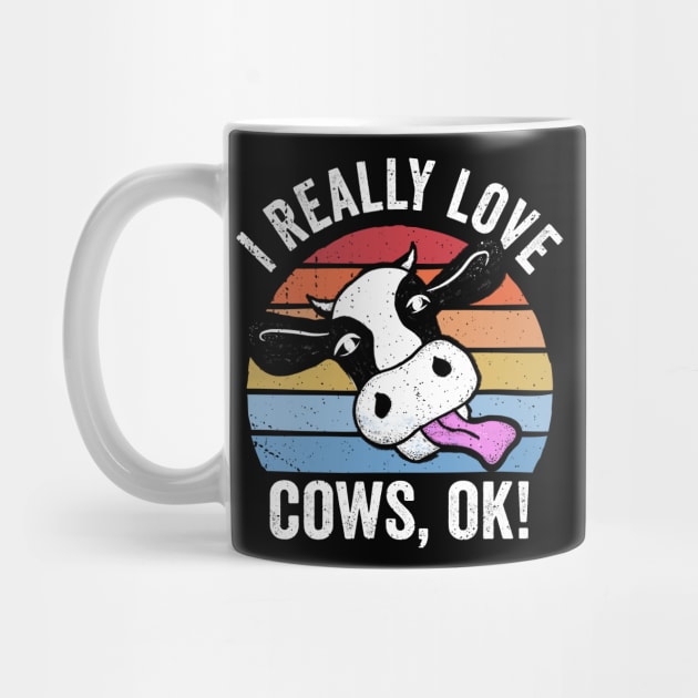 I Really Love Cows Ok! Retro Cow Face Design by KawaiinDoodle